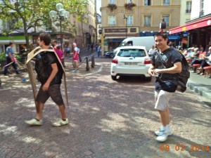 The black team wore identifying sandwich boards.