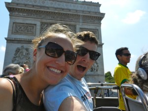John and Haley have fun on the top of the bus.